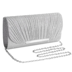 Women Envelope Evening Silver Clutch Bag Lady Bridal Weddings Party Prom Chain Handbag