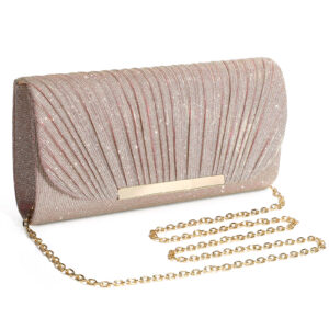Women Envelope Evening Rose Gold Clutch Bag Lady Bridal Weddings Party Prom Chain Handbag